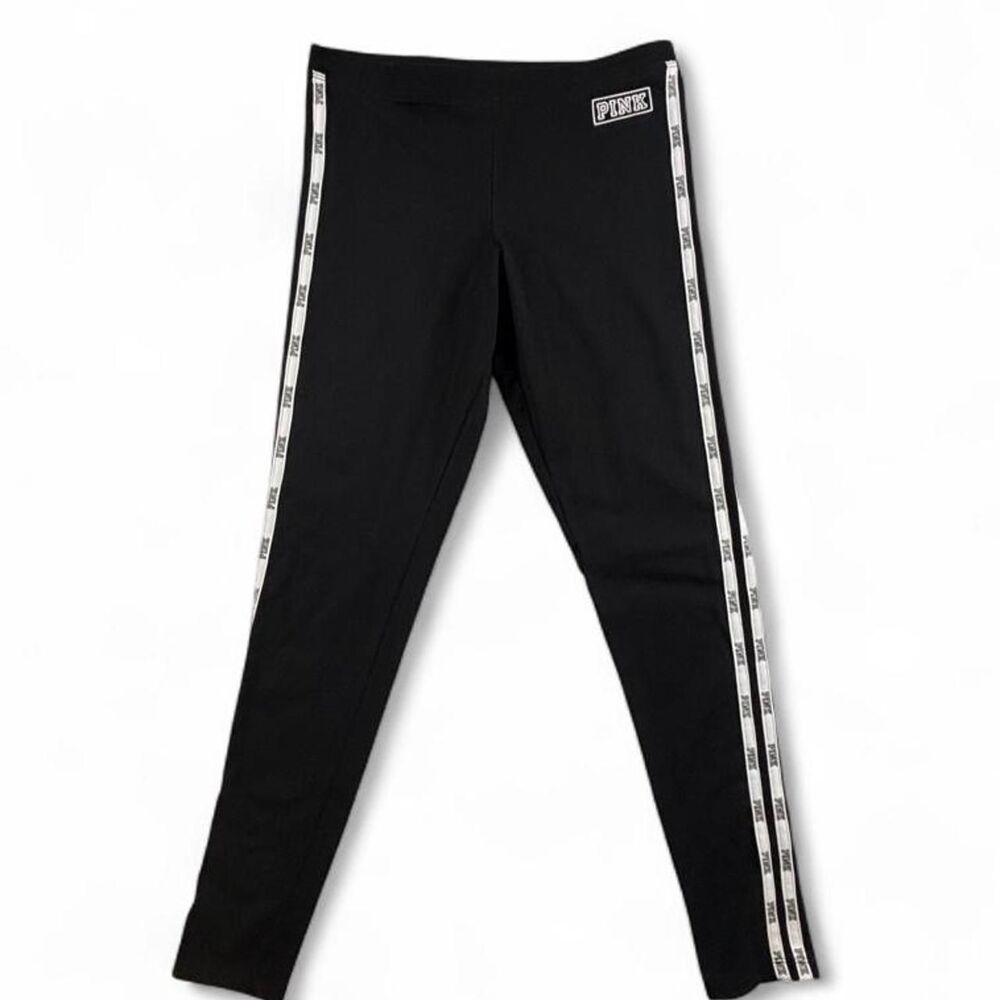 Victoria’s Secret PINK Black Logo Stripe Leggings Women’s M Y2K Activewear